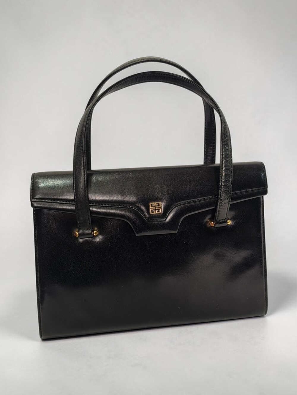 Vintage Givenchy Sacs 4G Black Leather Envelope Flap Top Handle Bag Japan